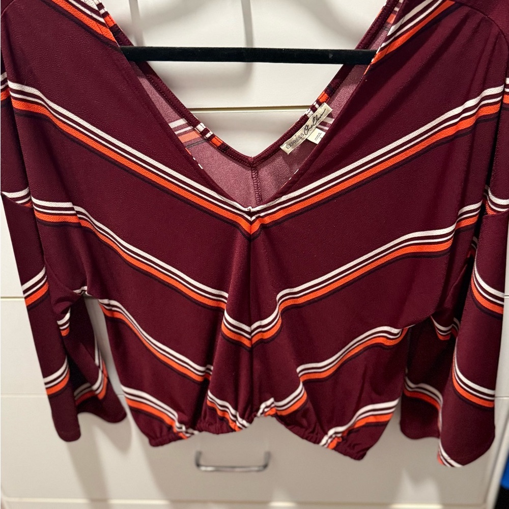 Express Burgundy and Orange Striped Top
